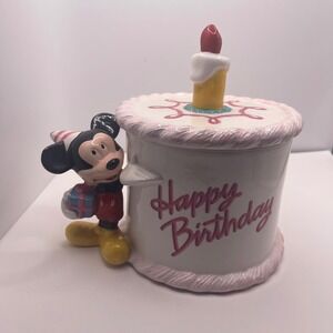 Disney Mickey‎ Mouse  BIRTHDAY CAKE TeleFlora Ceramic Planter Vase BoxTrinket
